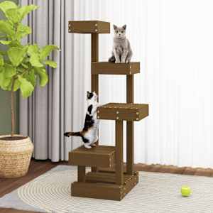 vidaXL Draskyklė katėms, medaus ruda, 45,5x49x103cm, pu&scaron;ies masyvas