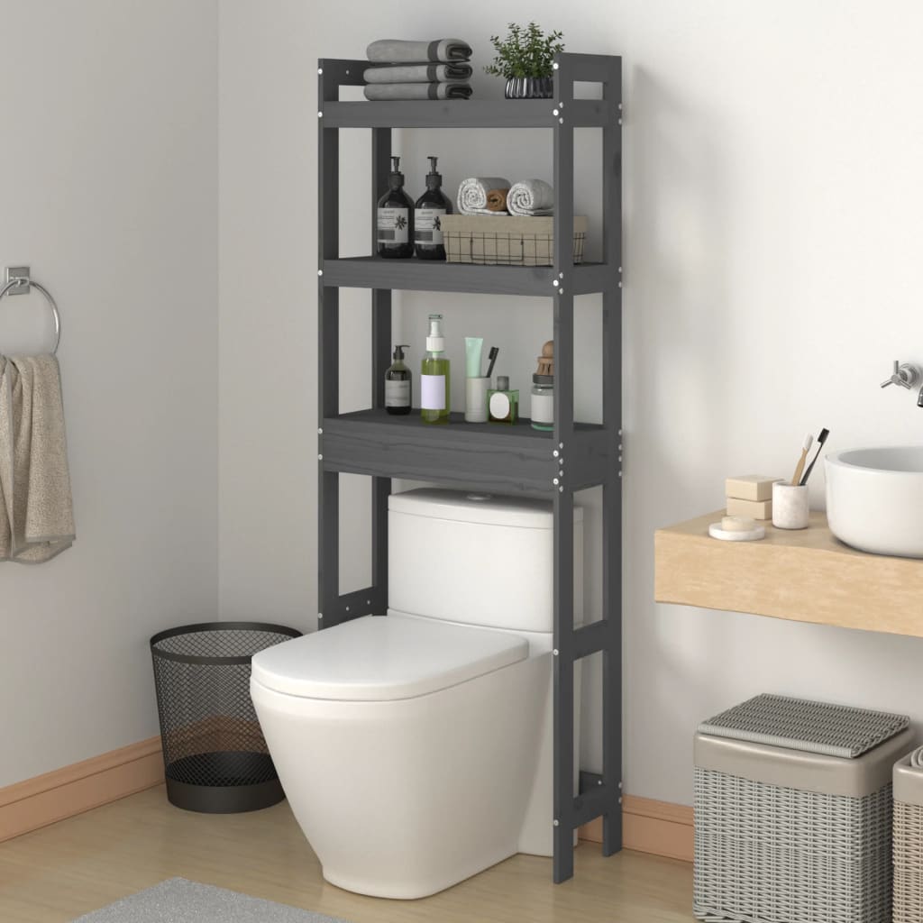 vidaXL Étagère de toilette Gris 63x26x171 cm Bois de pin massif