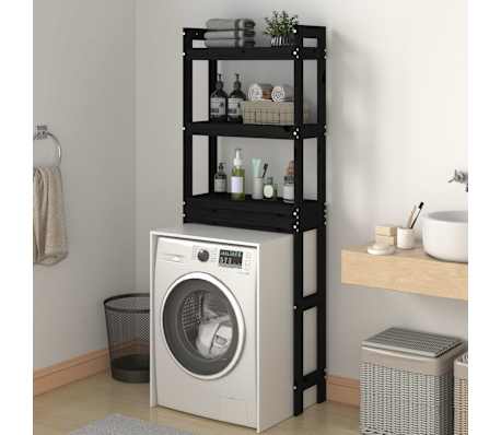 vidaXL Stalak za kupaonicu crni 63 x 26 x 171 cm od masivne borovine
