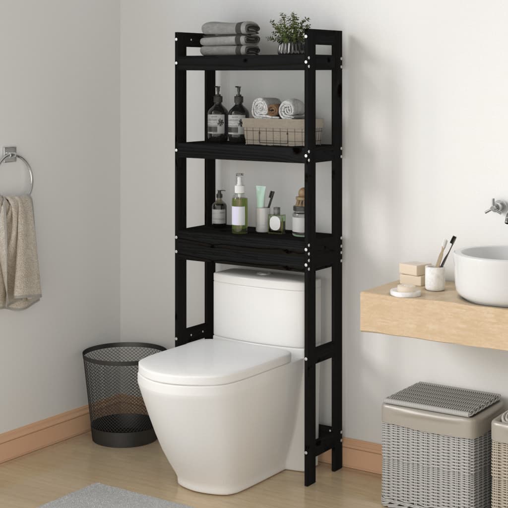 vidaXL Raft de toaletă, negru, 63x26x171 cm, lemn masiv de pin
