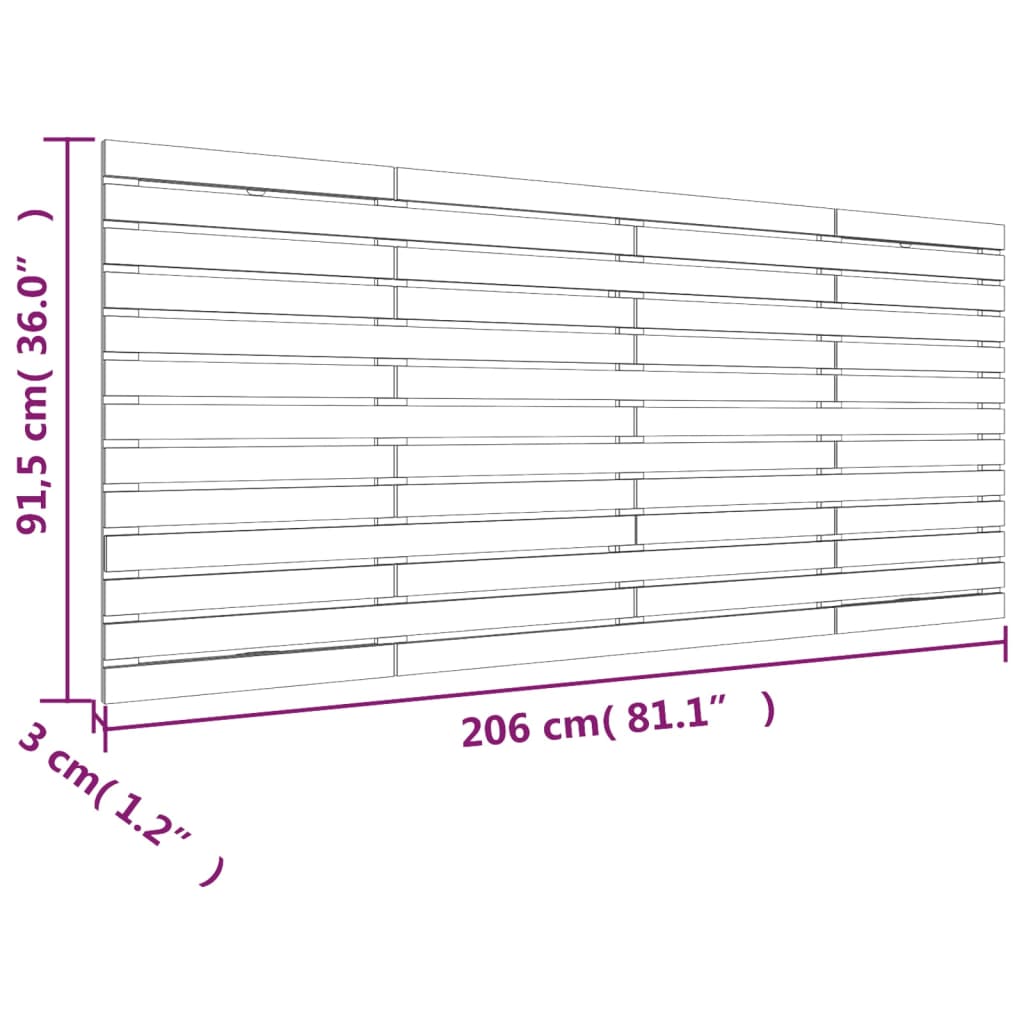 Tăblie de pat pentru perete, gri, 206x3x91,5 cm, lemn masiv pin