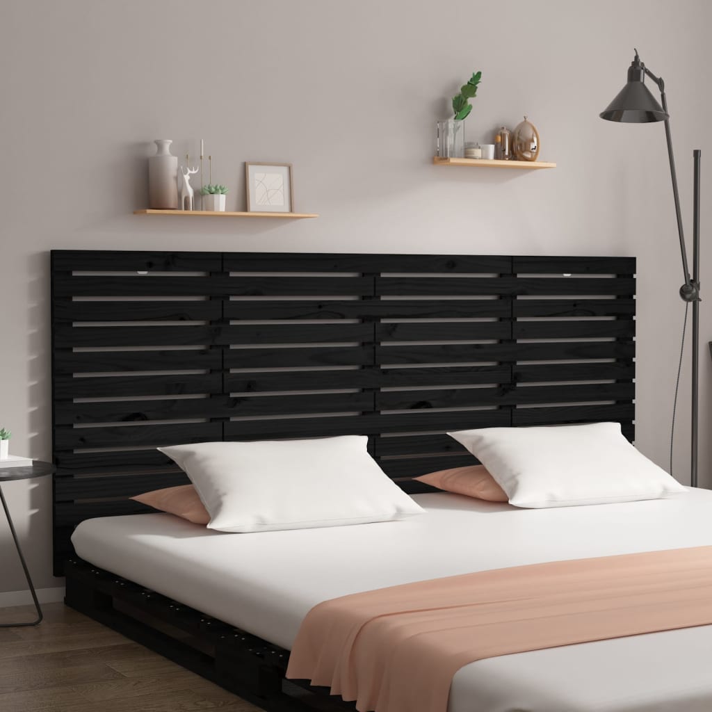 vidaXL Tăblie de pat pentru perete, negru 206x3x91,5 cm lemn masiv pin