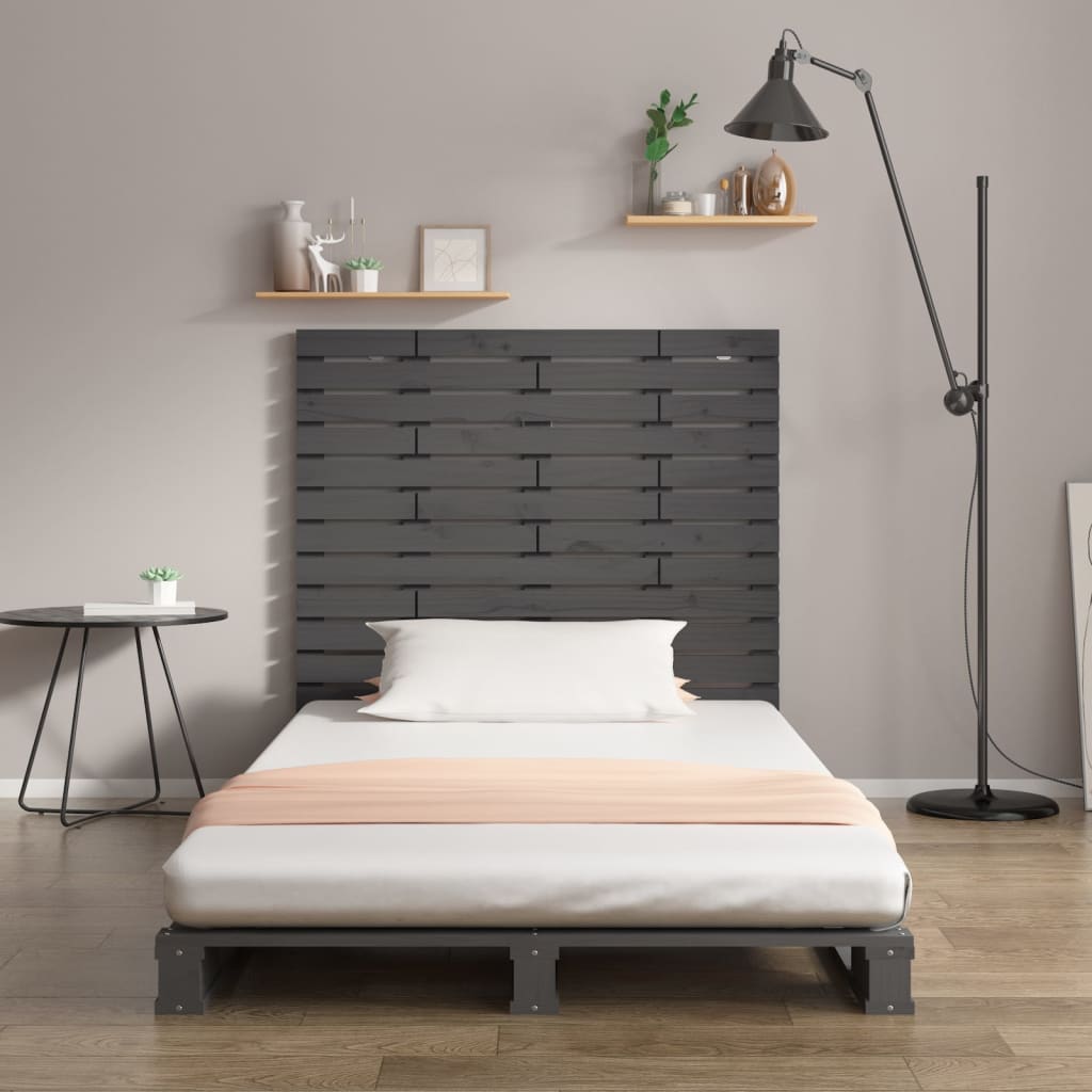 vidaXL Hoofdbord wandmontage 126x3x91,5 cm massief grenenhout grijs afbeelding