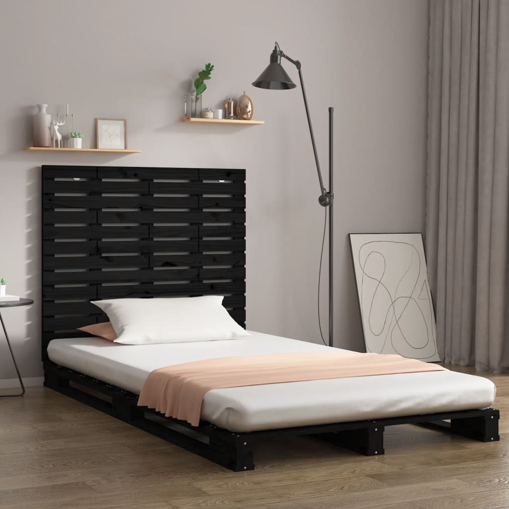 vidaXL Tăblie de pat pentru perete, negru 126x3x91,5 cm lemn masiv pin