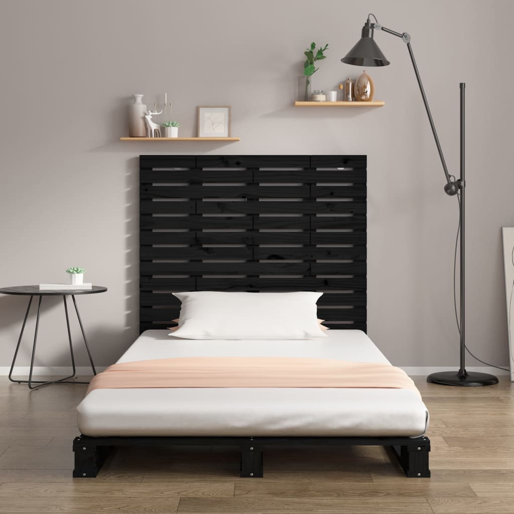 vidaXL Hoofdbord wandmontage 146x3x91,5 cm massief grenenhout zwart afbeelding