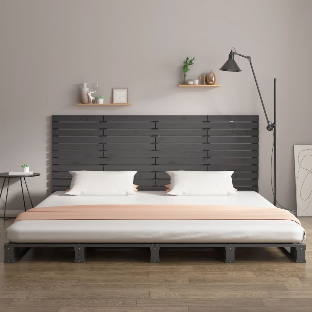 vidaXL Hoofdbord wandmontage 156x3x91,5 cm massief grenenhout grijs afbeelding