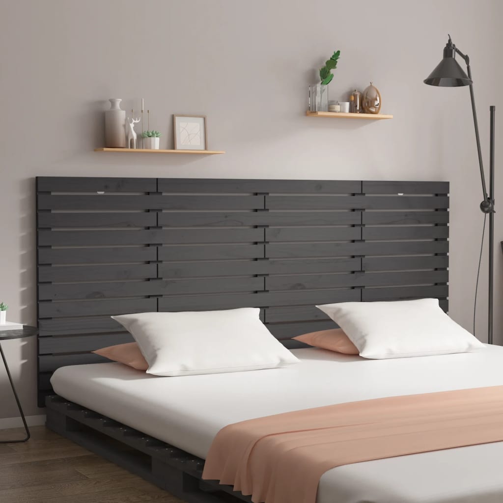 vidaXL Tăblie de pat pentru perete, gri, 166x3x91,5 cm, lemn masiv pin