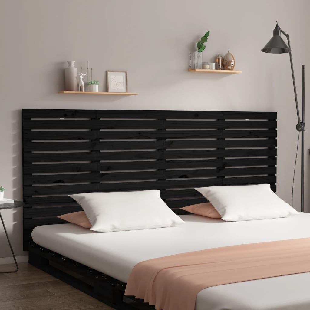 vidaXL Tăblie de pat pentru perete, negru 186x3x91,5 cm lemn masiv pin