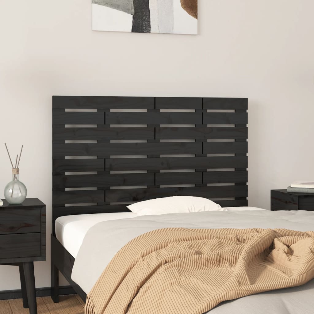 vidaXL Tăblie de pat pentru perete, negru, 106x3x63 cm, lemn masiv pin