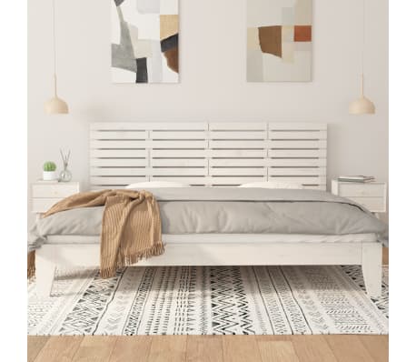 vidaXL sienas galvgalis, balts, 206x3x63 cm, priedes masīvkoks