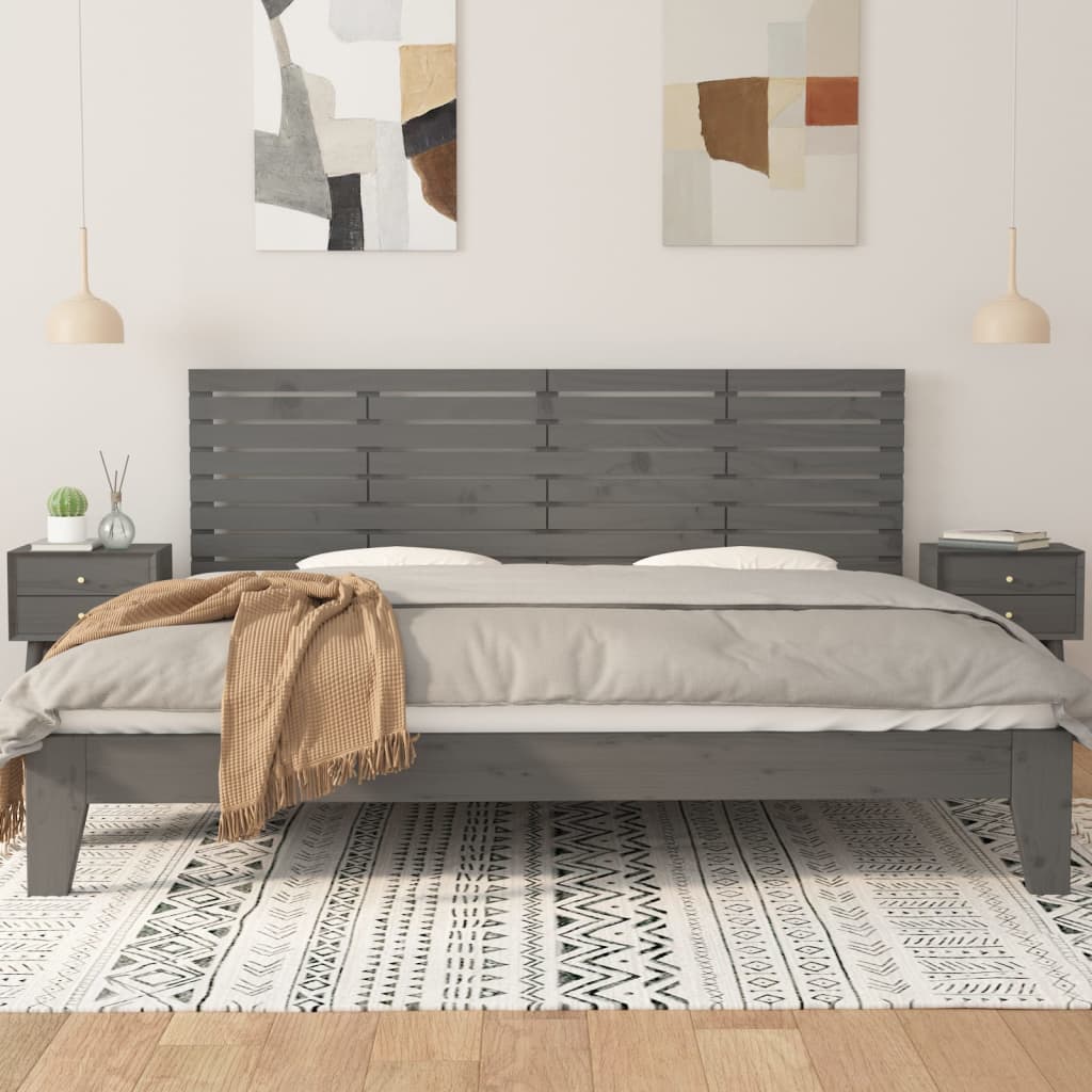 vidaXL Hoofdbord wandmontage 206x3x63 cm massief grenenhout grijs afbeelding