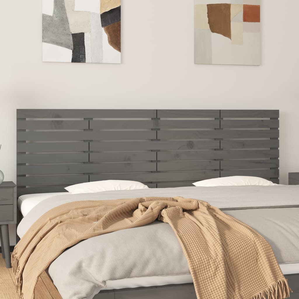 vidaXL Tăblie de pat pentru perete, gri, 206x3x63 cm, lemn masiv pin