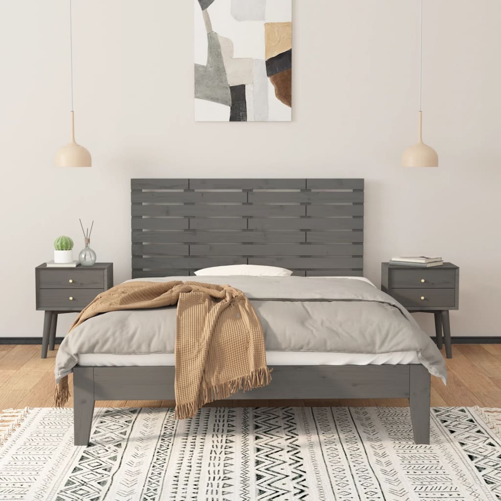 vidaXL Hoofdbord wandmontage 126x3x63 cm massief grenenhout grijs afbeelding