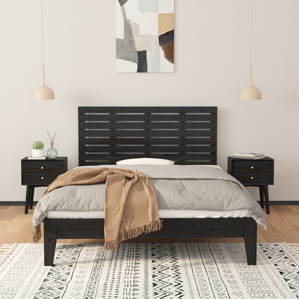 vidaXL Hoofdbord wandmontage 126x3x63 cm massief grenenhout zwart, foto 2