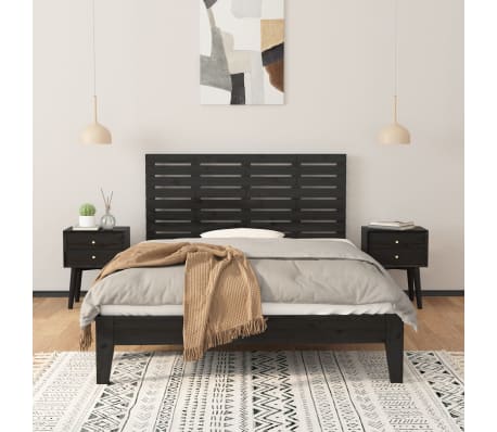 vidaXL T&ecirc;te de lit murale Noir 156x3x63 cm Bois massif de pin