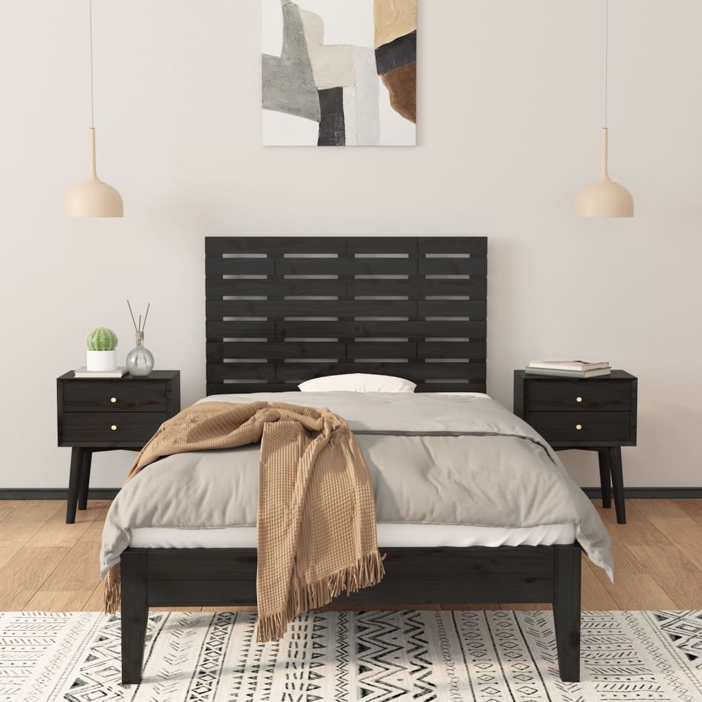 vidaXL Sängynpääty seinälle musta 81x3x63 cm täysi mänty