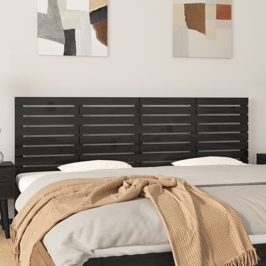 vidaXL Tăblie de pat pentru perete, negru, 166x3x63 cm, lemn masiv pin