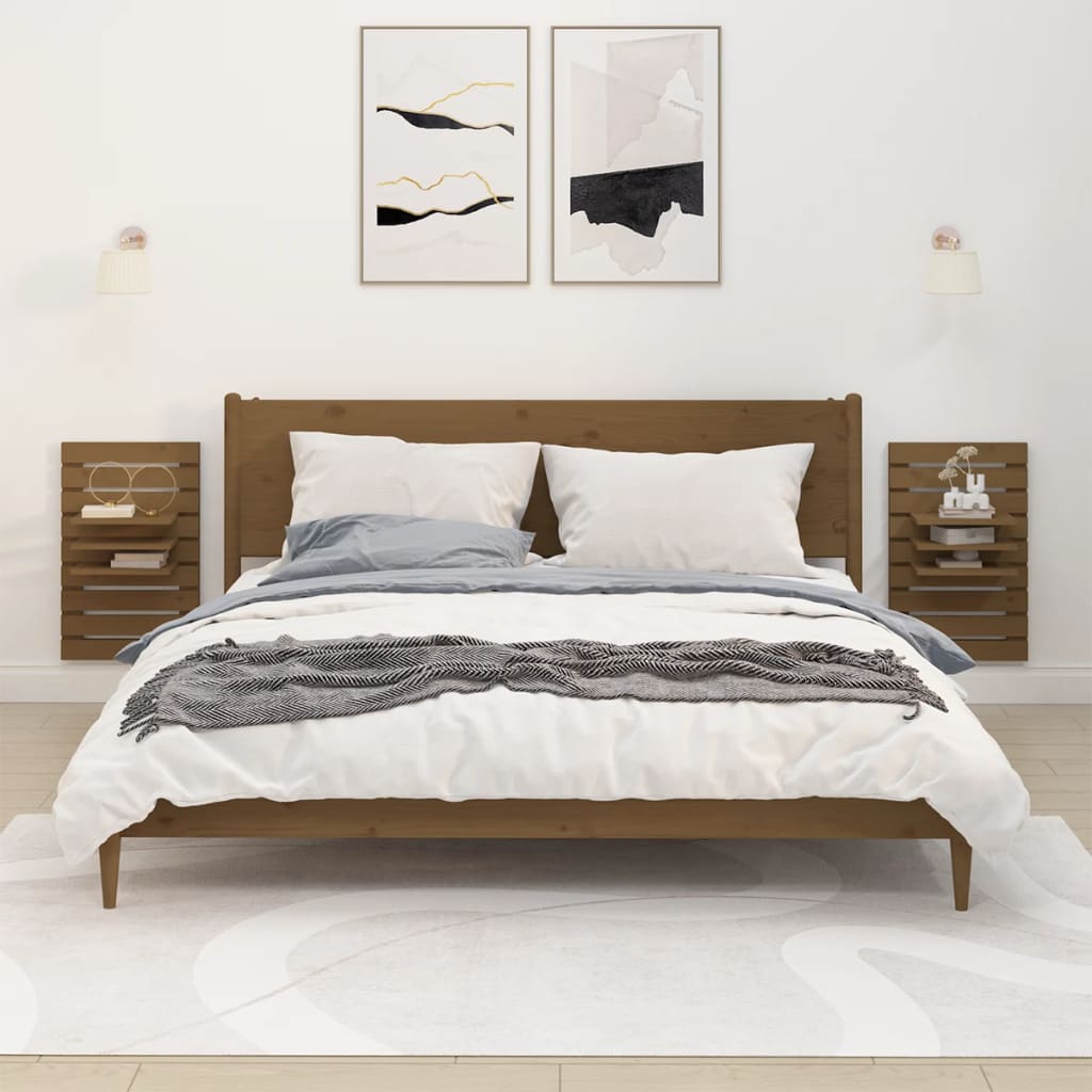vida XL Wand-Nachttische 2 Stk. Honigbraun Massivholz Kiefer
