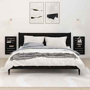 Stenske nočne police 2 kosa črna trdna borovina