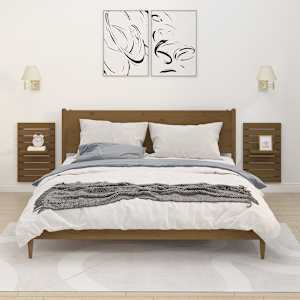 Stenske nočne police 2 kosa medeno rjava trdna borovina