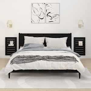 Stenske nočne police 2 kosa črna trdna borovina