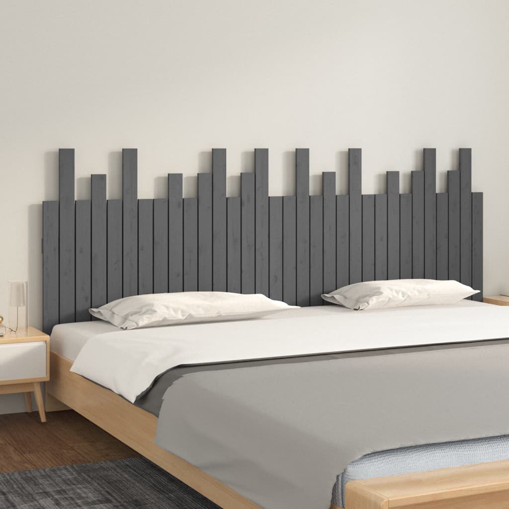 Nástěnné čelo postele šedé 204 x 3 x 80 cm masivní borové dřevo