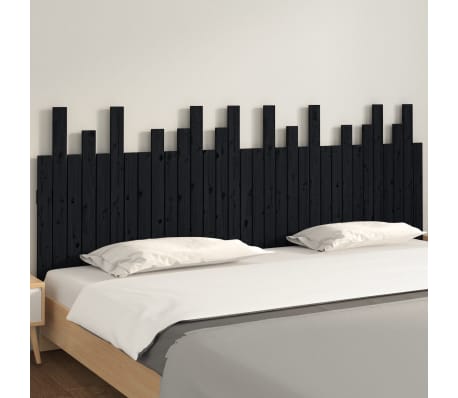 vidaXL Tăblie de pat pentru perete, negru, 204x3x80 cm, lemn masiv pin