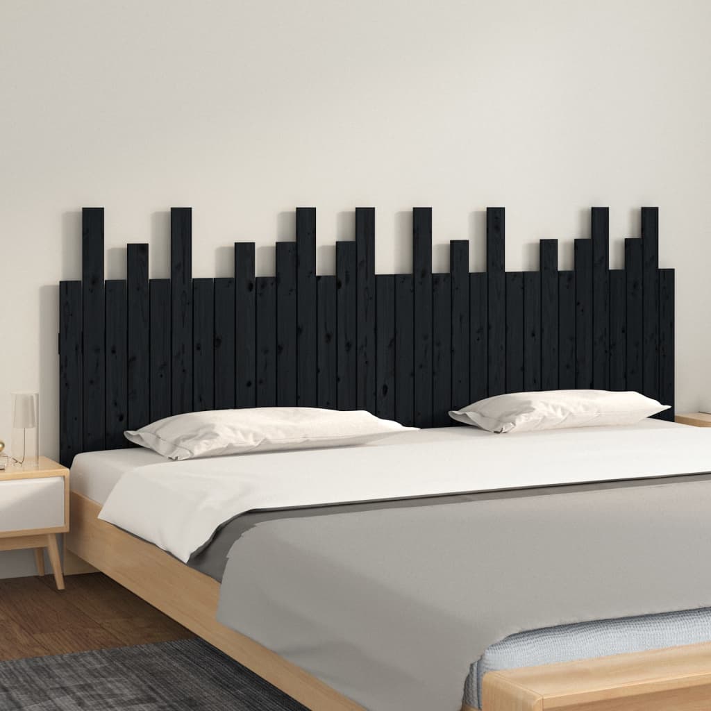 vidaXL Tăblie de pat pentru perete, negru, 204x3x80 cm, lemn masiv pin