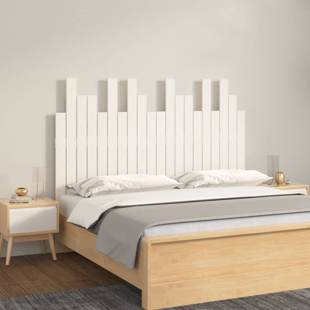 vidaXL Tăblie de pat pentru perete, alb, 127,5x3x80 cm, lemn masiv pin