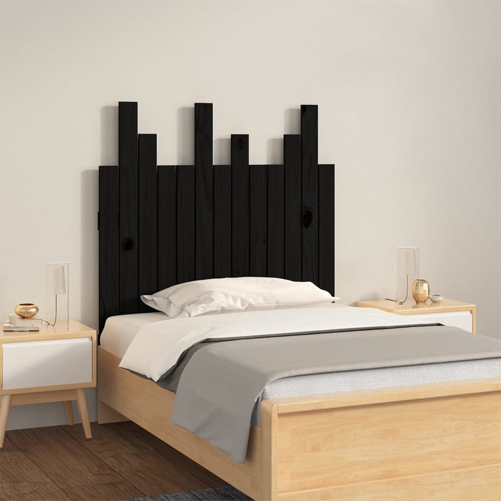 vidaXL Tăblie de pat pentru perete, negru, 82,5x3x80 cm lemn masiv pin