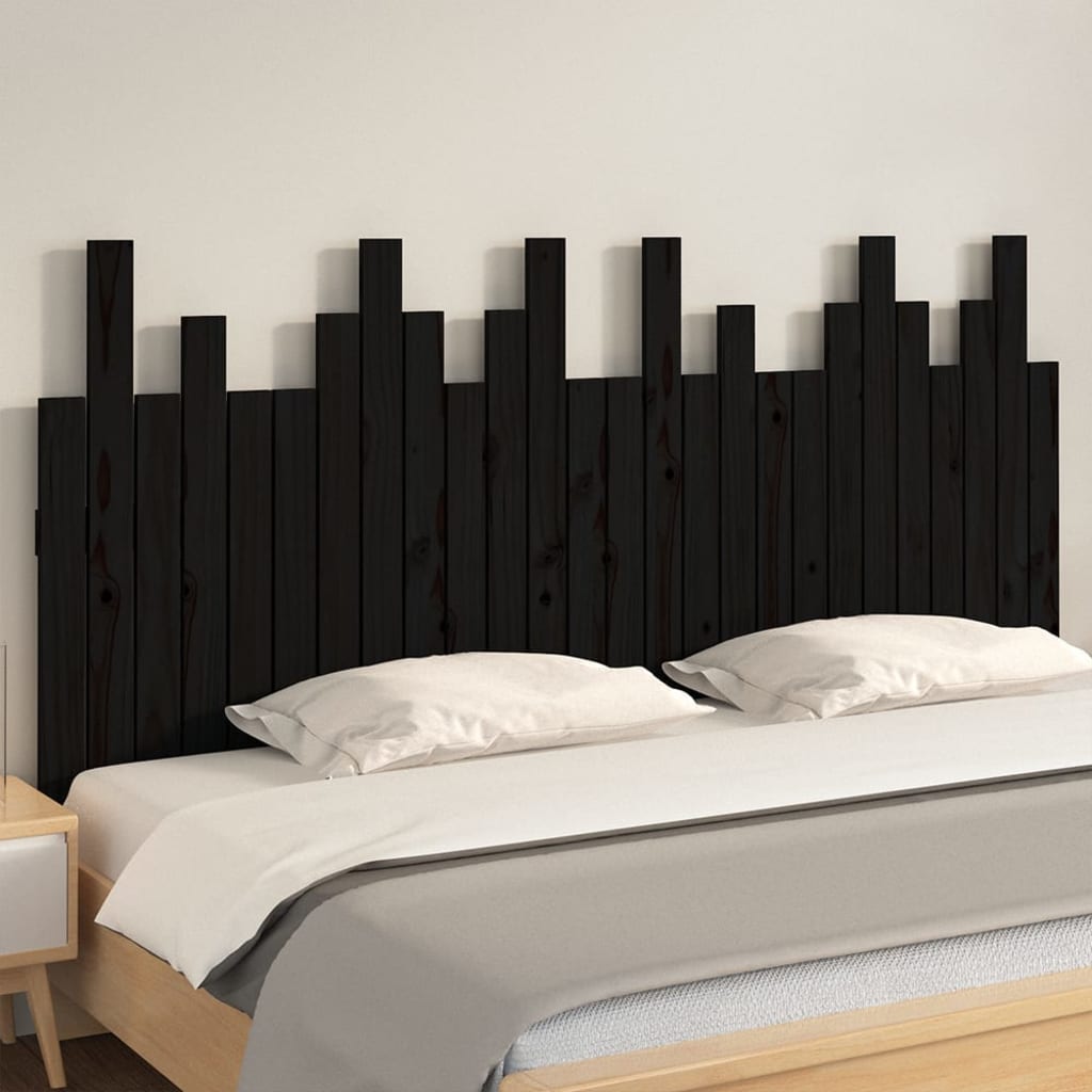 vidaXL Hoofdbord wandmontage 166x3x80 cm massief grenenhout zwart afbeelding