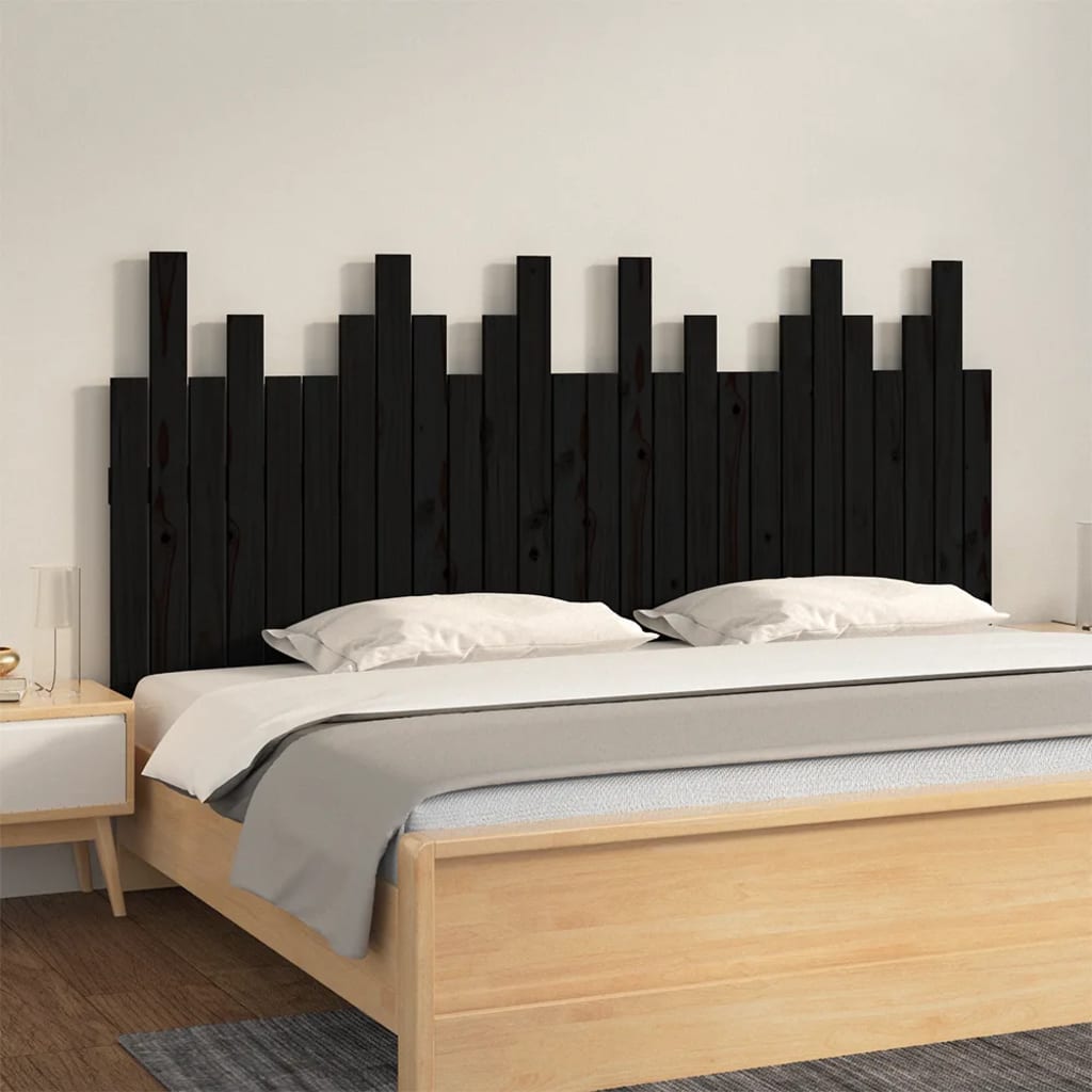 vidaXL Tăblie de pat pentru perete, negru, 166x3x80 cm, lemn masiv pin