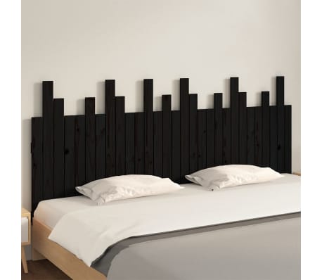 vidaXL Veggmontert sengegavl svart 185x3x80 cm heltre furu
