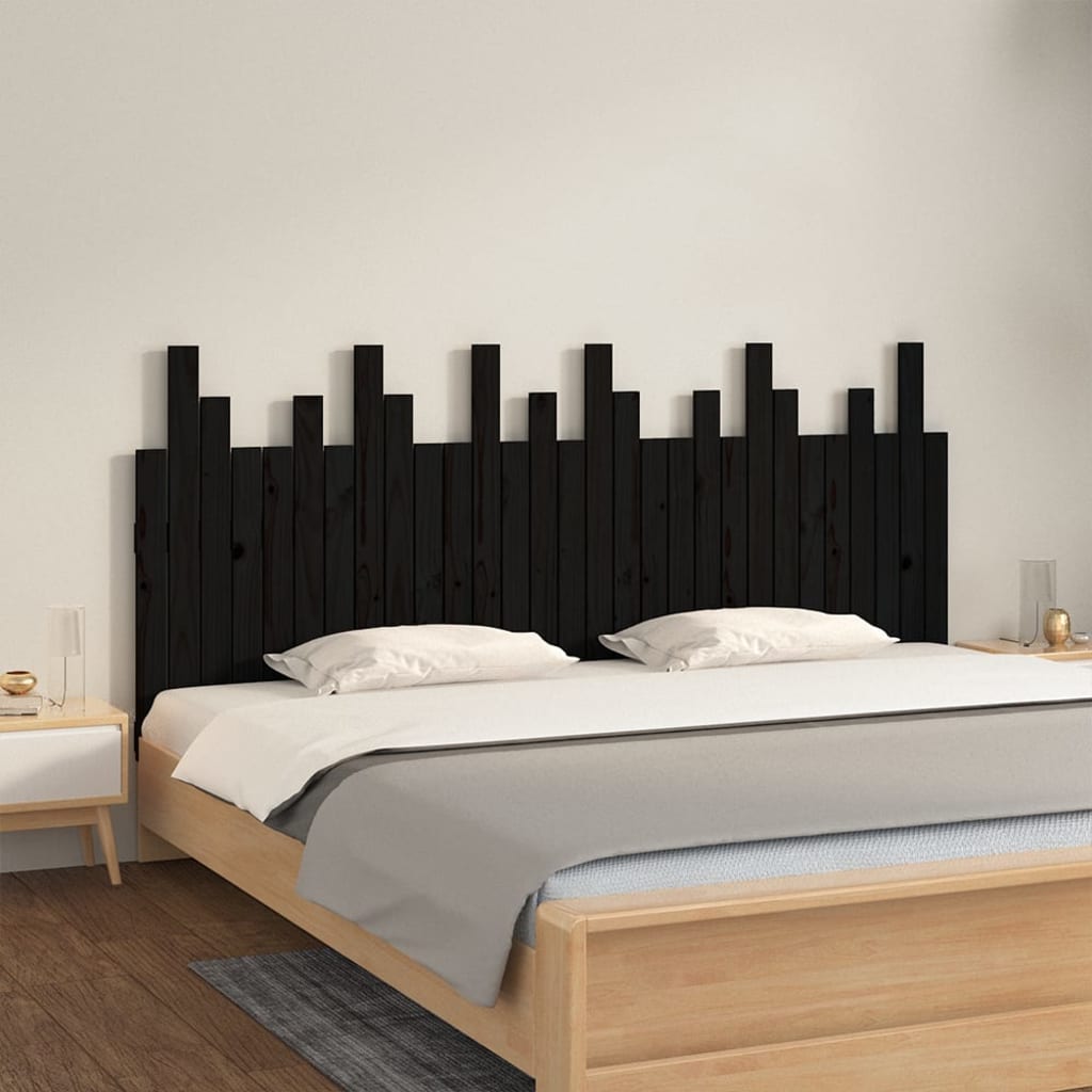 vidaXL Tăblie de pat pentru perete, negru, 185x3x80 cm, lemn masiv pin