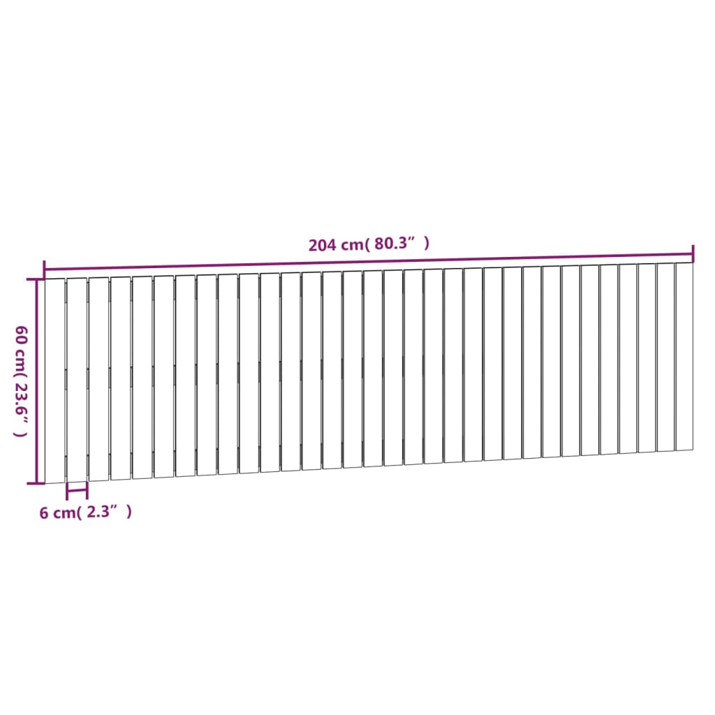 Stensko posteljno vzglavje sivo 204x3x60 cm trdna borovina