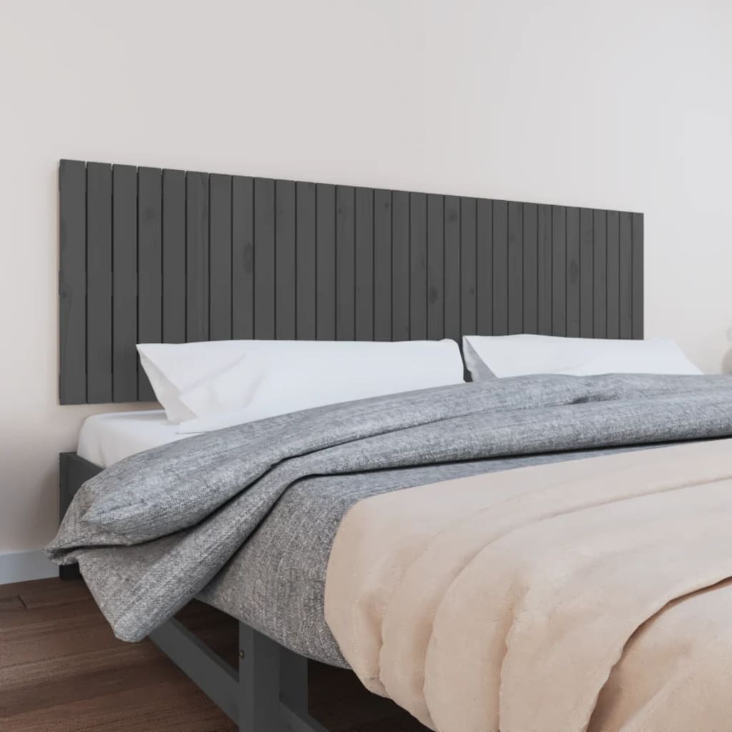 vidaXL Tăblie de pat pentru perete, gri, 204x3x60 cm, lemn masiv pin
