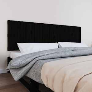 Stensko posteljno vzglavje črno 204x3x60 cm trdna borovina