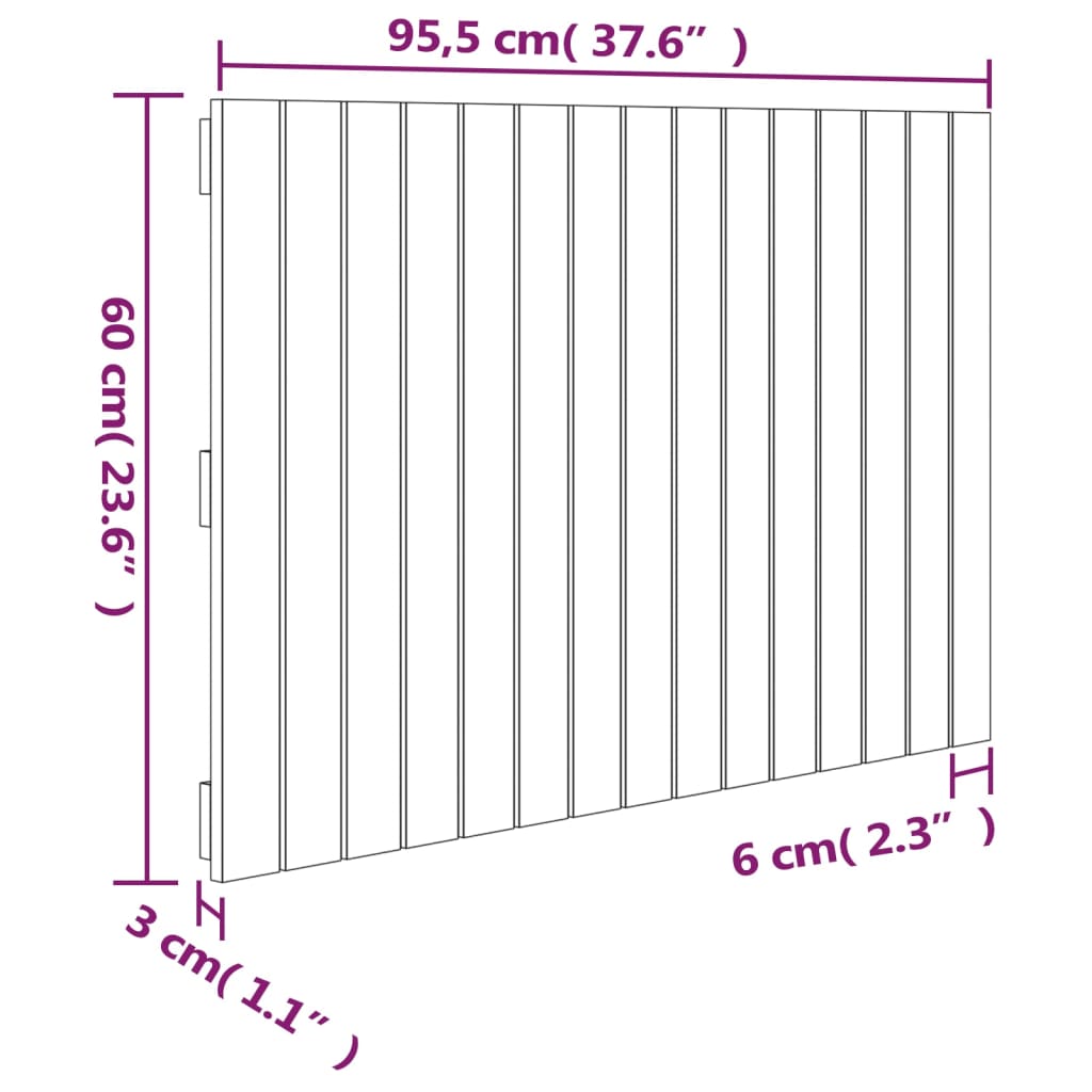 Stensko posteljno vzglavje sivo 95,5x3x60 cm trdna borovina