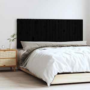 Stensko posteljno vzglavje črno 147x3x60 cm trdna borovina