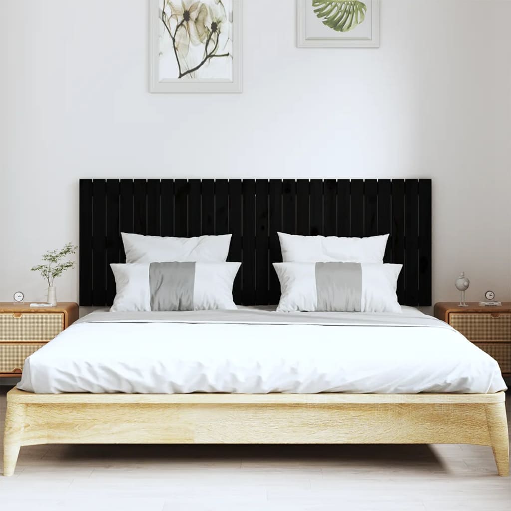 vidaXL Tăblie de pat pentru perete, negru, 166x3x60 cm, lemn masiv pin