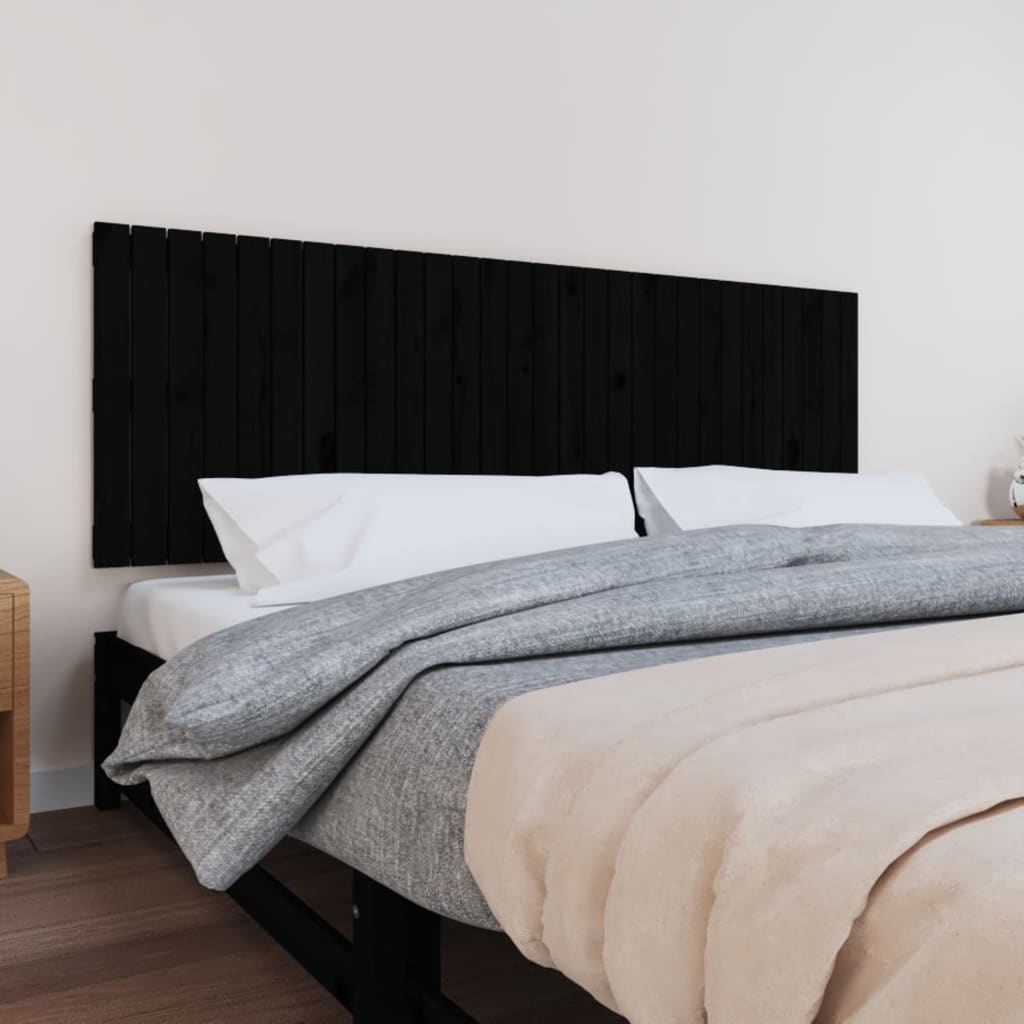 vidaXL Tăblie de pat pentru perete, negru, 185x3x60 cm, lemn masiv pin