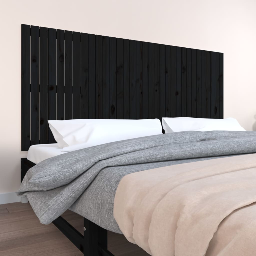 vidaXL Tăblie de pat pentru perete, negru, 204x3x90 cm, lemn masiv pin