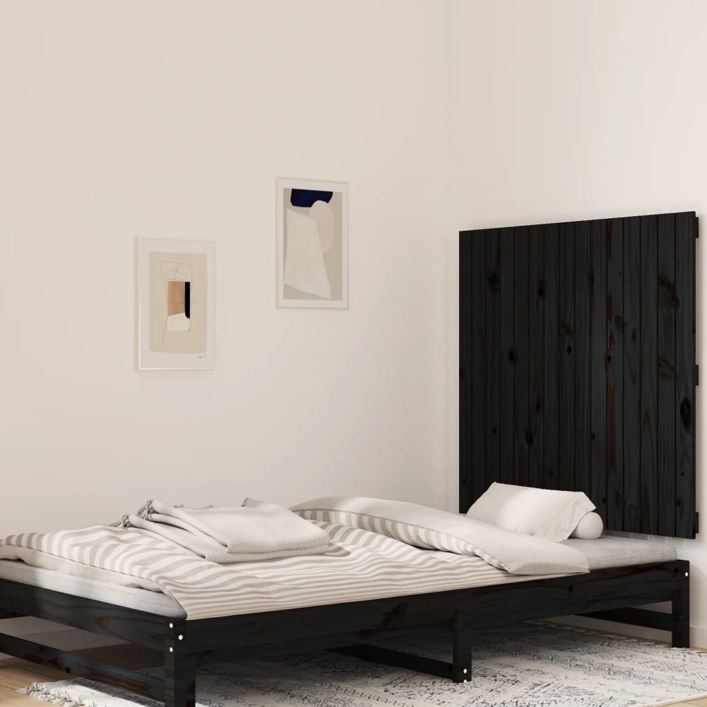 vidaXL Tăblie de pat pentru perete, negru, 95,5x3x90cm, lemn masiv pin