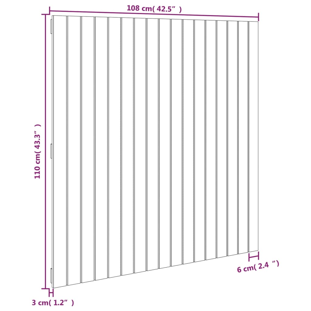 Stensko posteljno vzglavje sivo 108x3x110 cm trdna borovina