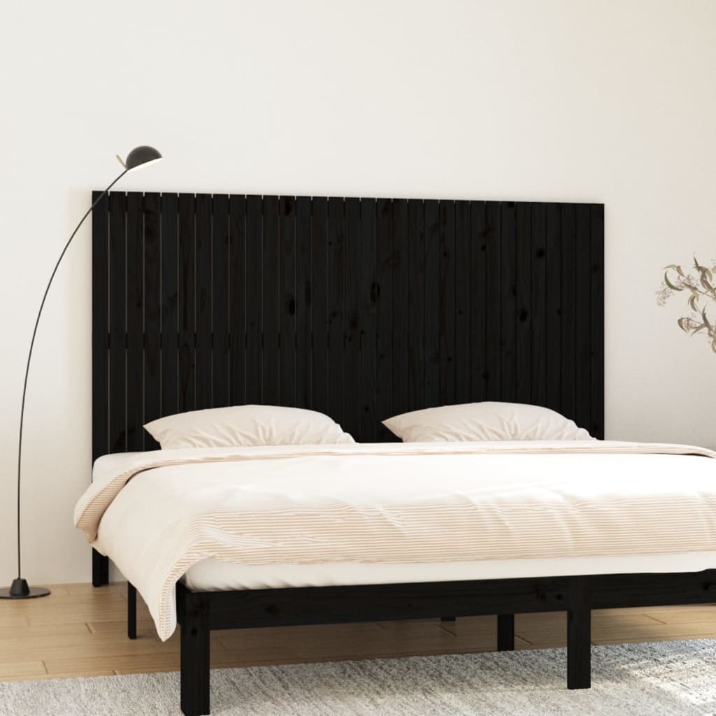 vidaXL Tăblie de pat pentru perete, negru, 204x3x110 cm lemn masiv pin