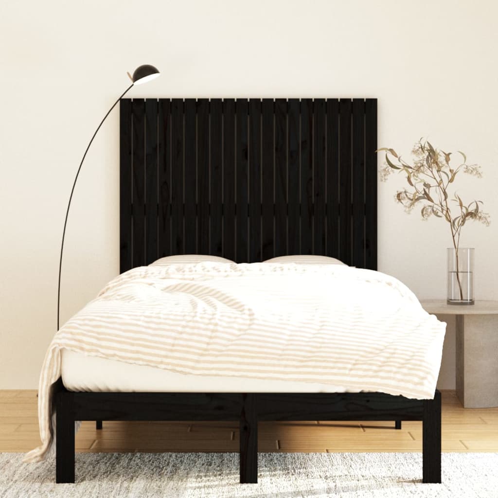 vidaXL Wandhoofdbord 127,5x3x110 cm massief grenenhout zwart afbeelding