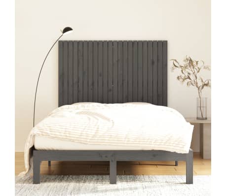 vidaXL Vegghengdur Höfðagafl Grár 140x3x110 cm Gegnheil Fura