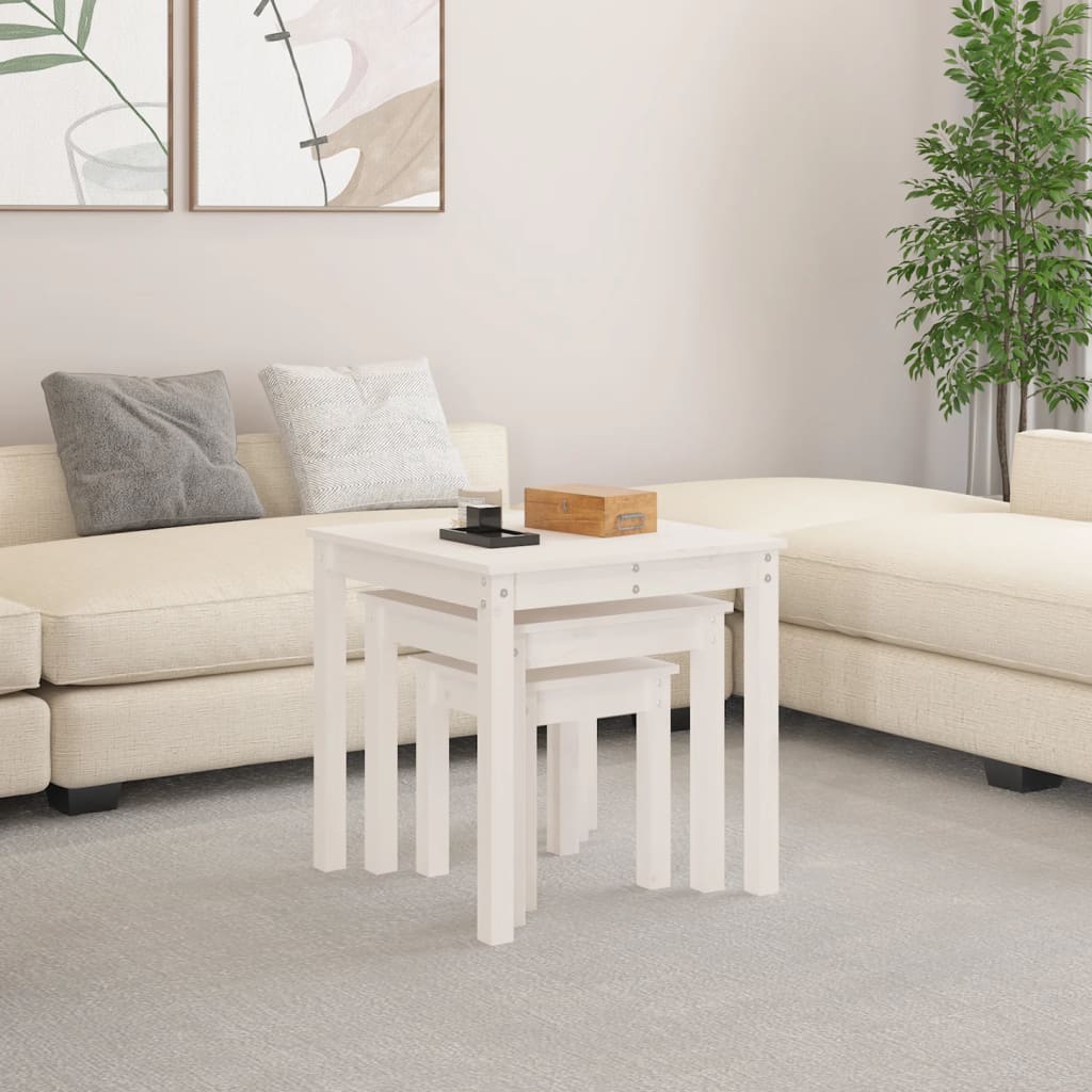 vidaXL Tafeltjesset 3 st massief grenenhout wit afbeelding