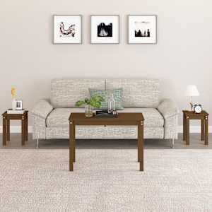 Komplet mizic 3 kosi medeno rjava trdna borovina