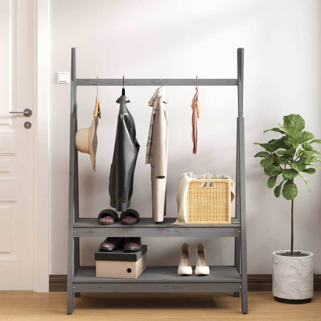 vidaXL Kledingrek 100x45,5x150 cm massief grenenhout grijs